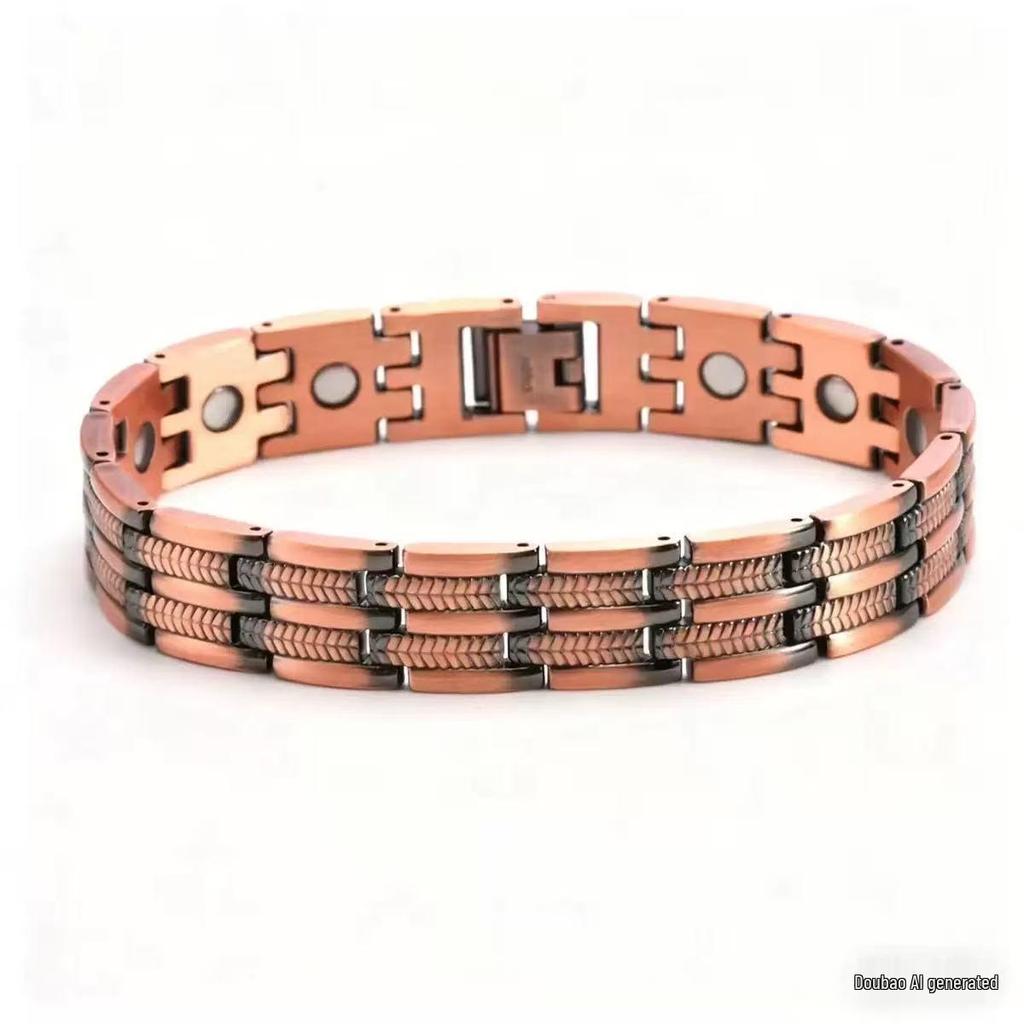Antique Copper Magnetic Bracelet: Retro Fashion Three-Row Adjustable Couple Bangle