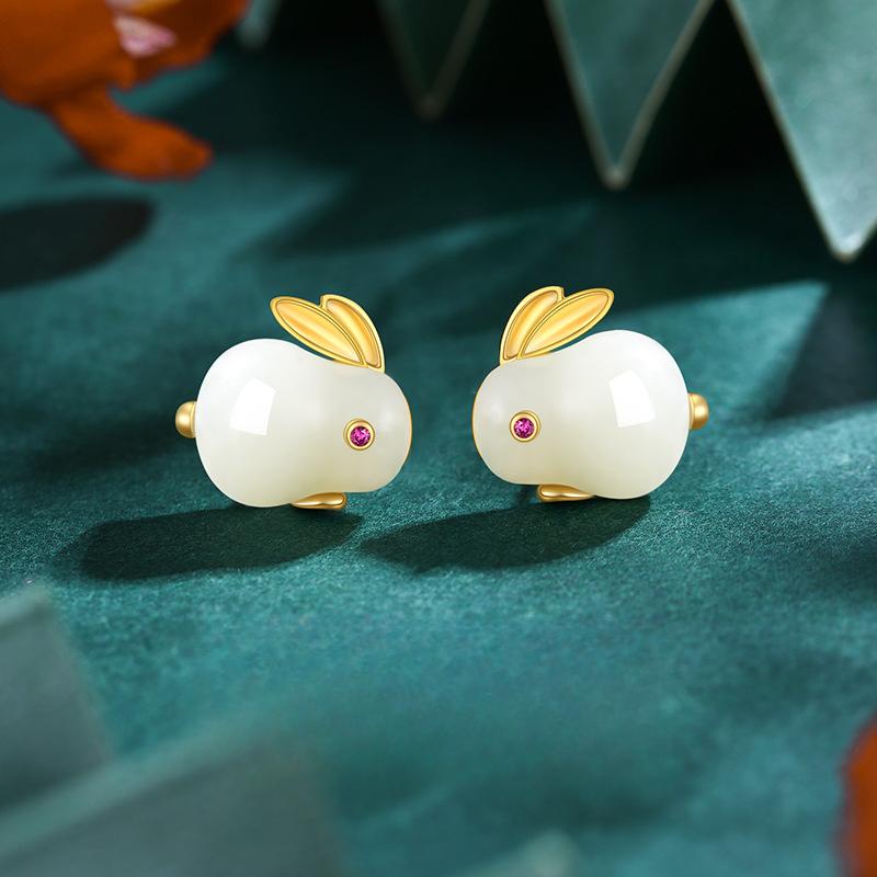 

Auspicious Jade Rabbit Stud Earrings Women s Retro Earrings National Style Earrings