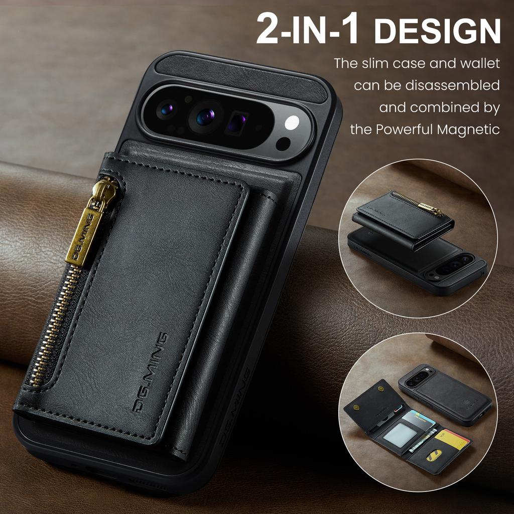 DG.MING M5 Series For Google Pixel 9 Pro XL Case Detachable Magnetic Leather Phone Cover with Card Slots