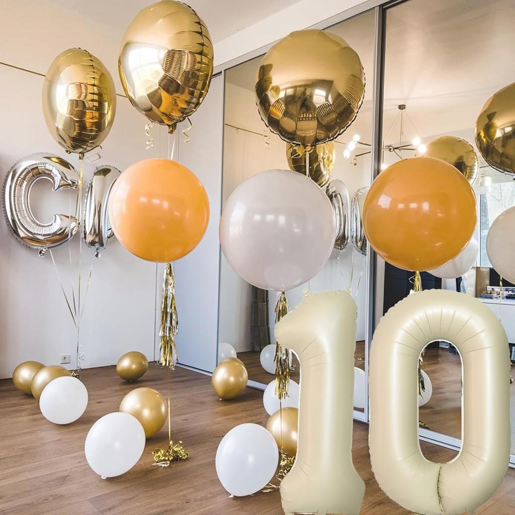 13 Pcs40inch Digital Love Pentagram Aluminum Film Balloon Set 10~21 Years Old Number Cream White Number for Birthday Party Decor