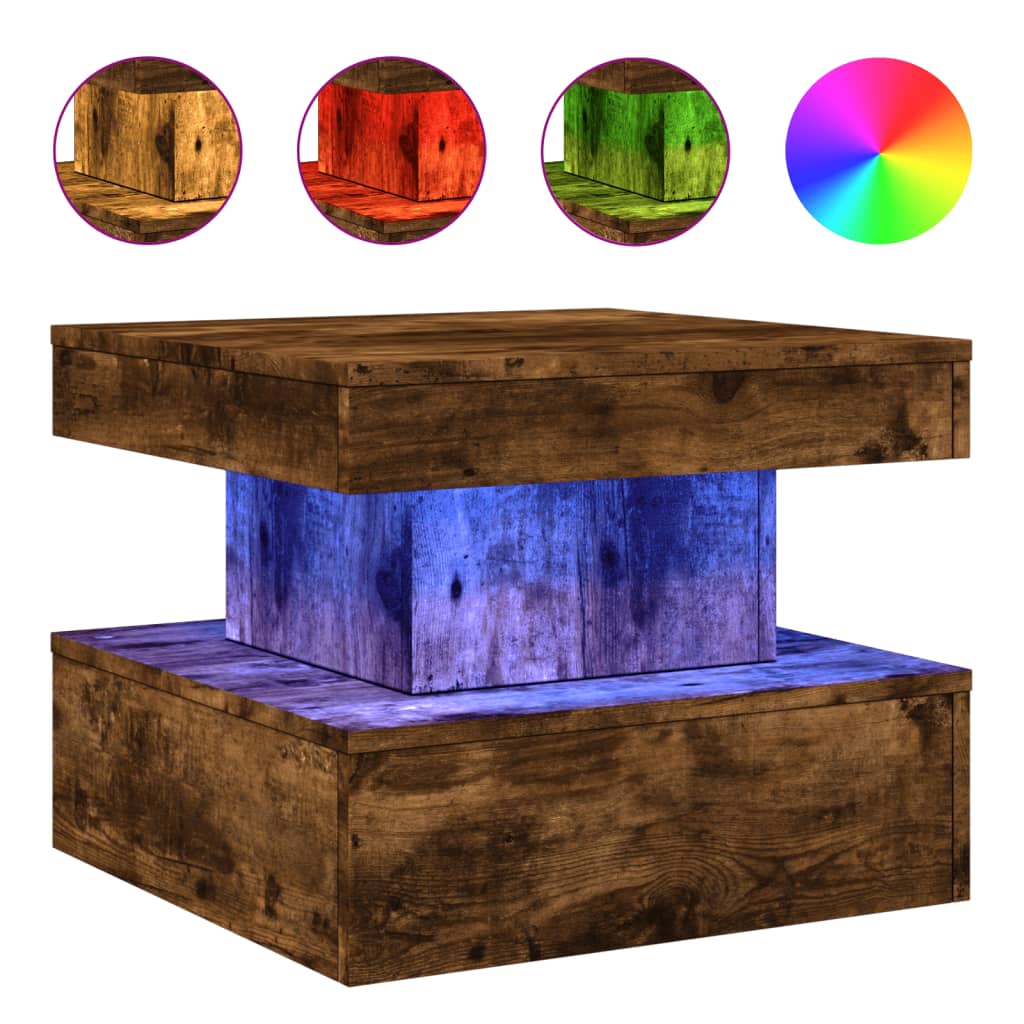 VidaXL Couchtisch mit LED-Leuchten Räuchereiche 50x50x40 cm
