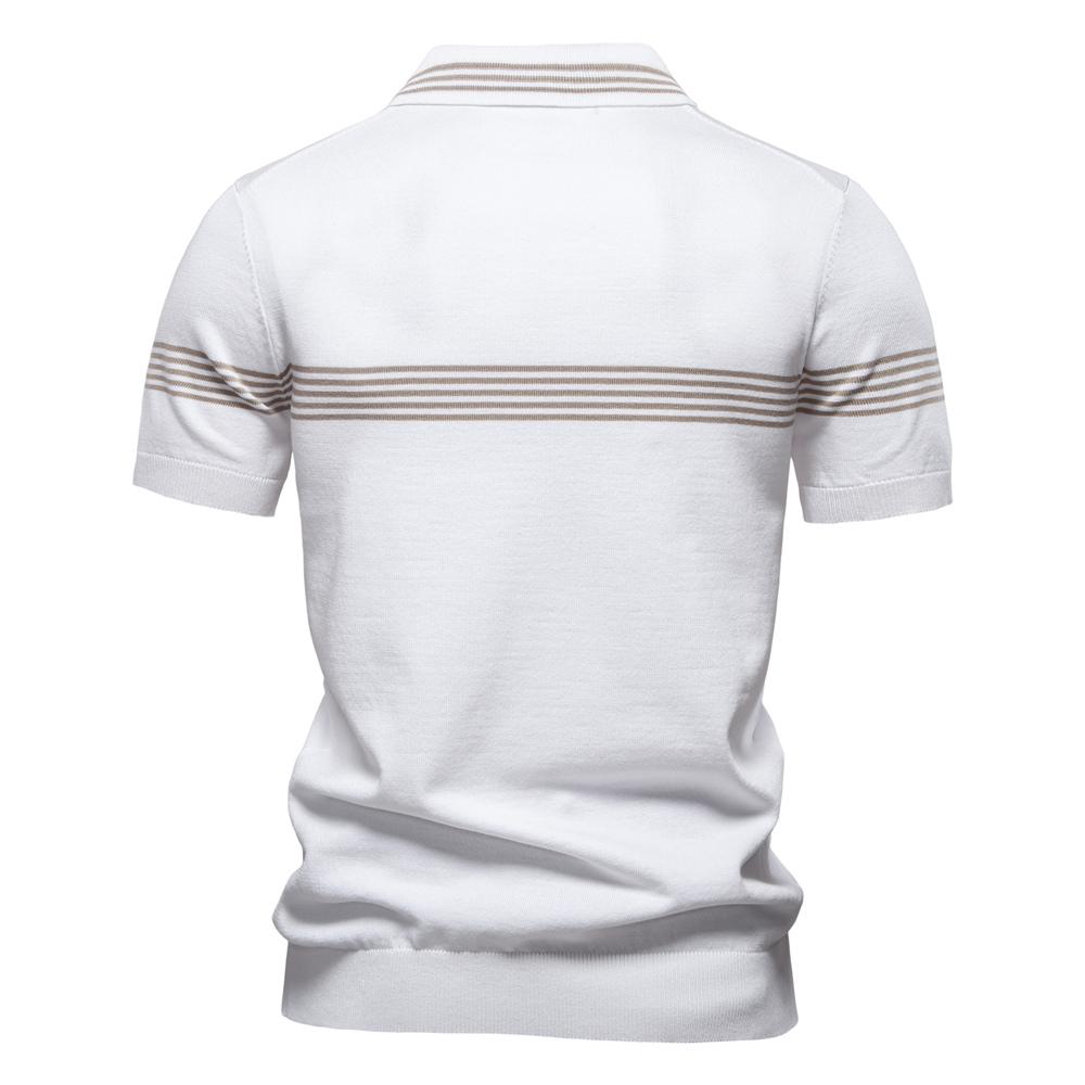 Men Striped Business Casual Polo Shirts Breathable Short Sleeve Comfort Summer Knitted Polo Men
