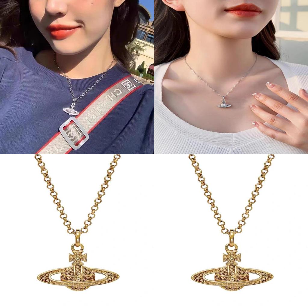 Elegante und luxuriöse Saturn-Halskette für Damen Geometrisches Design mit funkelnden eingelegten Diamanten