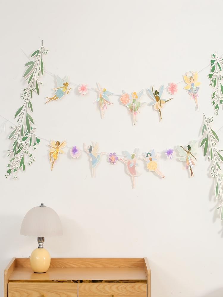 

1 Набор Бумажных Милых Мультяшных Балетных Девочек Тянущих Флажки для Девочек Детского Дня Рождения Праздника Семейной Вечеринки Карнавала Рождественского Украшения