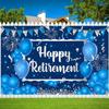 Navy Blue Silver Retirement Banner - Happy Retirement Sign Backdrop for Men & Women - Office Farewell Party Decor
