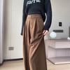 2026 Women's High Waist Velvet Wool Wide-Leg Pants - Floor Length, Slim Fit, Casual Spring Style