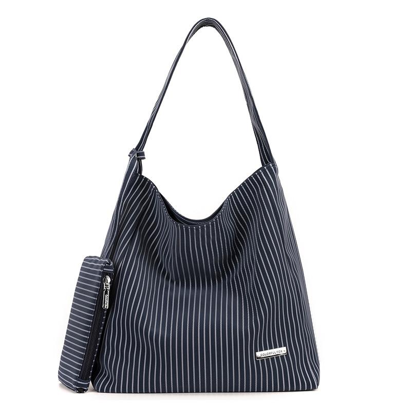 Commuter Shoulder Bag Large Capacity Striped Tote Bag Literary Shopping Bag Versatile Student Women's Bag