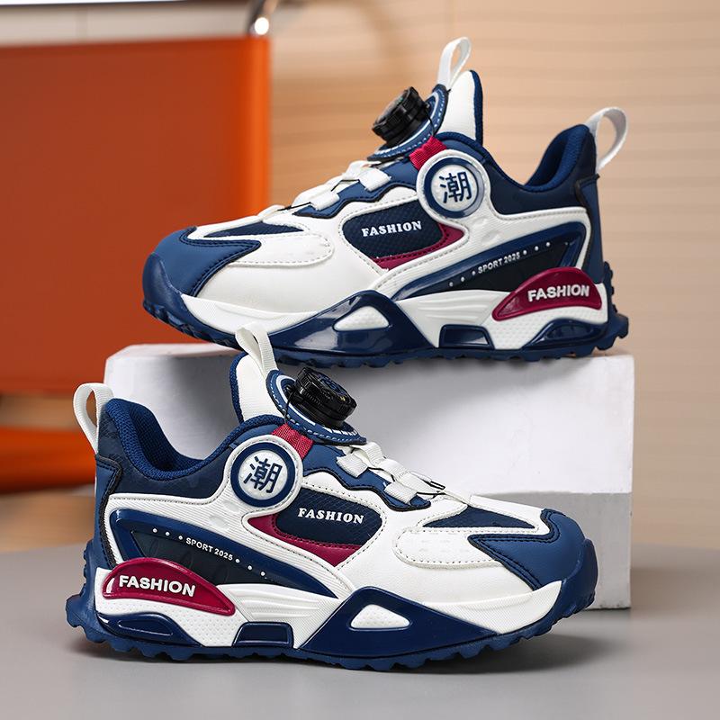 Boys Shoes 2025 Spring and Autumn New Leather Waterproof Children's Dad Sports Shoes Medium and Older Children's Running Shoes