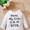 Body pentru nou-născut cu mânecă lungă, cu gât, „party. My Crib 2.AM BYOB" Costume drăguț cu imprimeu pentru fetițe și băieți