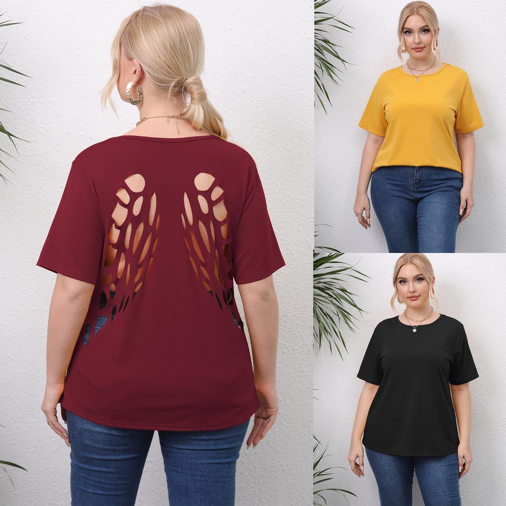 Summer Women's T-shirt Plus Size Hollow Out Casual Top Short Sleeve Casual T-shirt