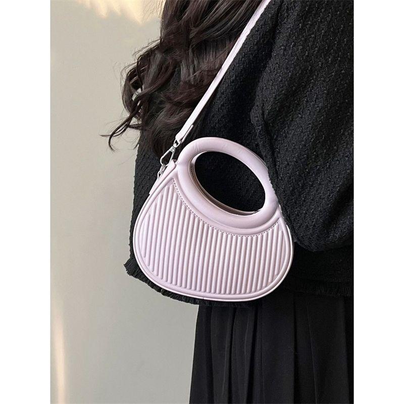 

JIAERDI Purple Stripe Saddle Bag Women Personalized Leather Handbag Ladies Fashion Niche Design Shoulder Crossbody Bag 2025 New 21x17x7cm фиолетовый