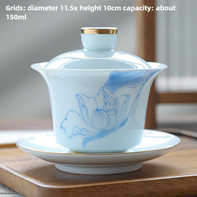 Hand-painted Cover Bowl Teacup, Single Ceramic Tea Bowl, Tea Cup, White Porcelain Three Talents Cover Bowlkung Fu Tea Set