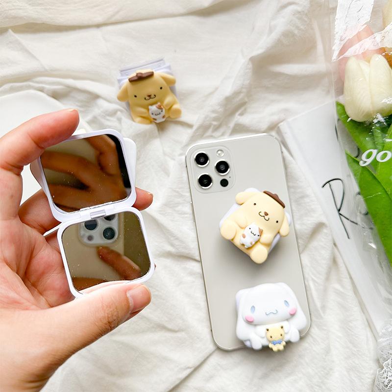 Cartoon Cute Puppy Mobile Phone Airbag Bracket Wind Back Sticker Retractable Flip Mirror Portable