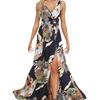 European and American women's clothing summer new, double V-neck sleeveless slit printing long suspender dress women