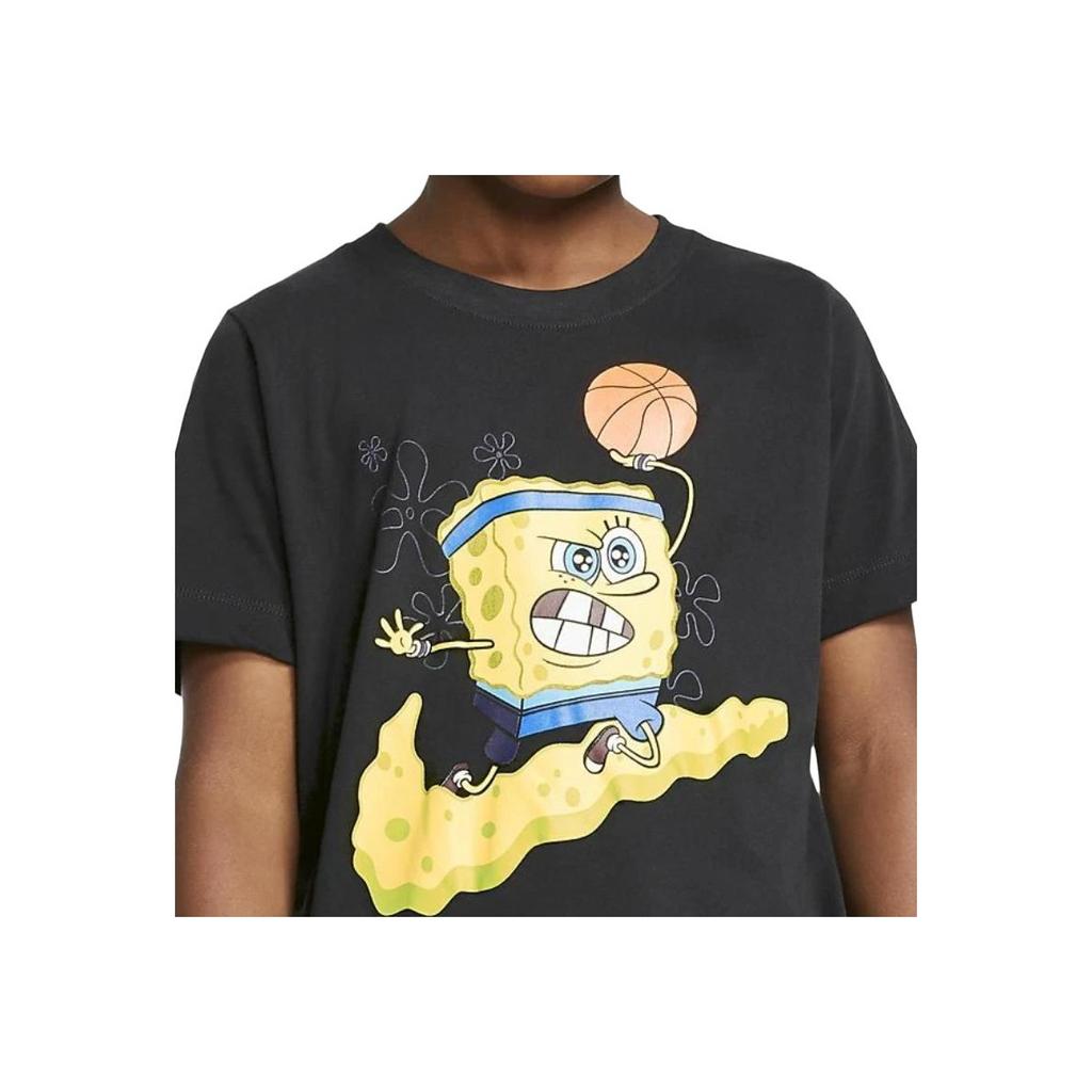 Nike Cartoon SpongeBob Print Casual Short Sleeve T-Shirt Kids Tops Black CQ3859-010