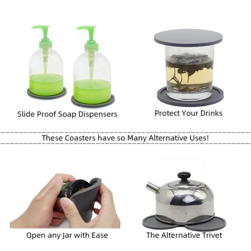 6 Pads 1 Plastic Holder Non-slip Silicone Drinking Coaster Set Holder Cup Coaster Mat Set Round Mat Home Office Table Decor