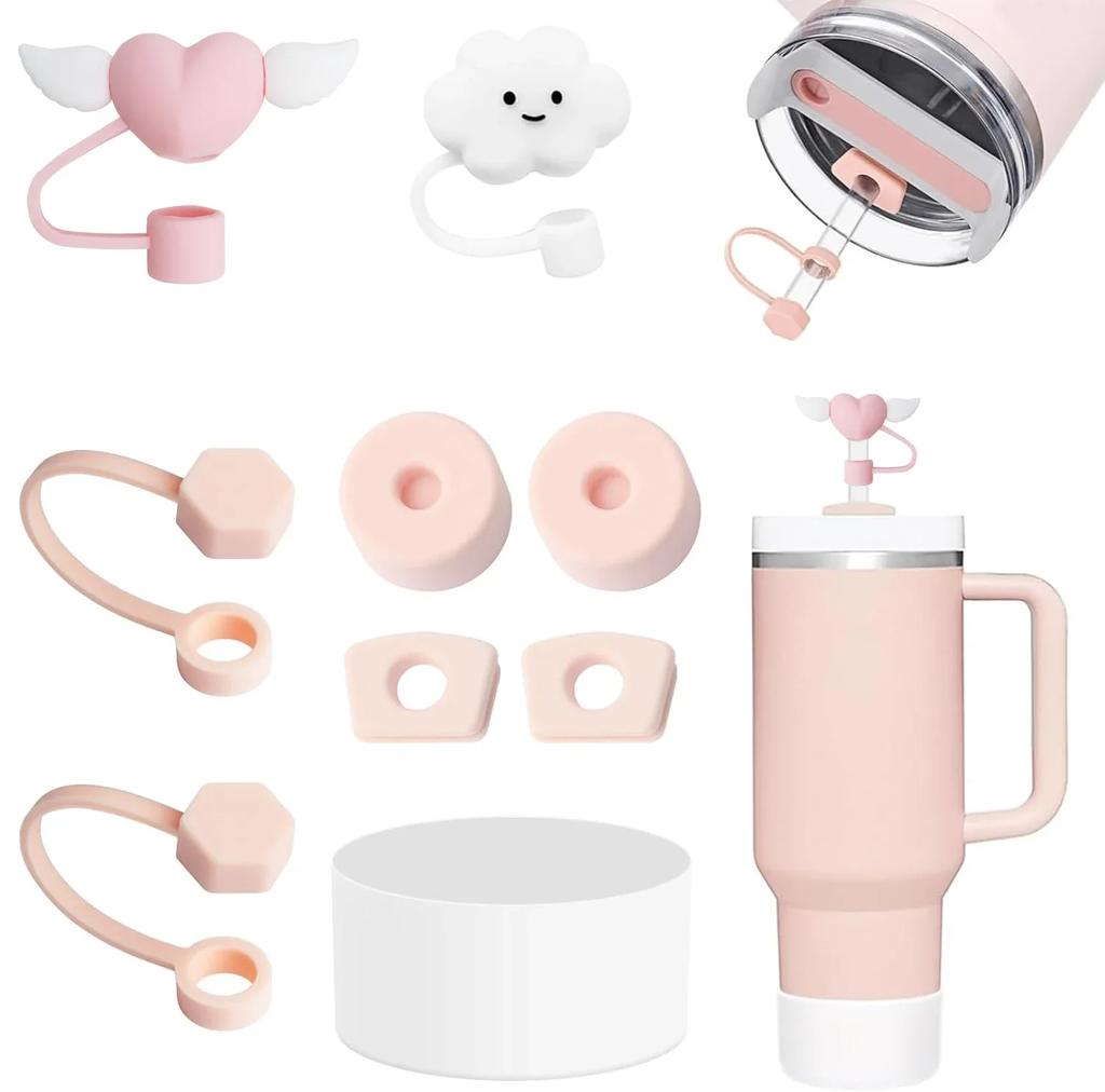 Conjunto de 9 Acessórios mais 6 Peças Rolha de Silicone à Prova de Derramamento 2 Peças Tampa de Cobertura de Canudo para Canudos de 9-10 mm 1 Peça Bota para Copo Stanley