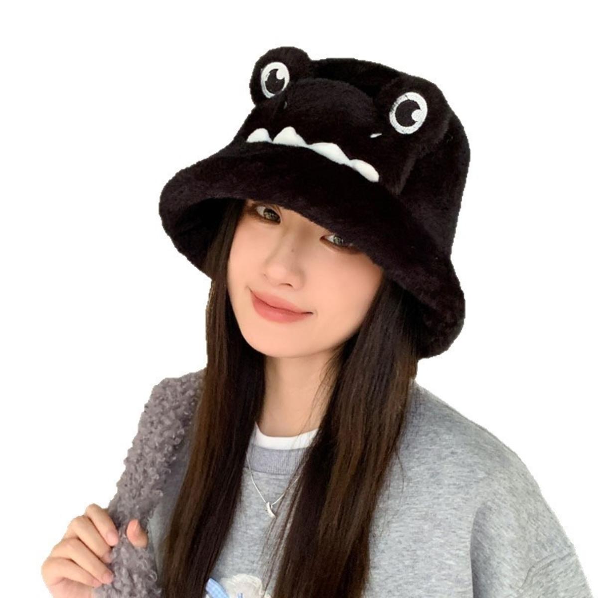

Cute Autumn Winter Bucket Hat Bear Ear Plush Fisherman Hat Soft Warm Thick Basin Cap Sun Protection Bucket Hats one size чёрный