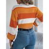 Autumn/Winter Casual Colour-Blocked Lantern Sleeve Pullover with Cropped Hem for Women