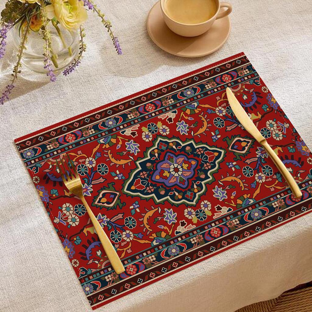 Artistic Vintage Ethnic Pattern Placemats Intricate Floral Geometric Designs Elegant Table Mats For Dining Table Decoration