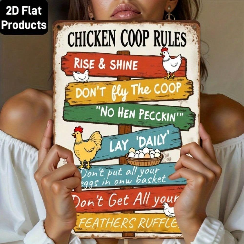 Metal Poster Wall Art, Funny Kitchen Rules Sign, Vintage Farmhouse Decor 12x8in