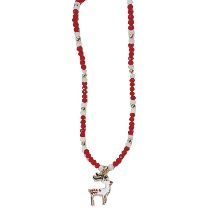 Cartoon Christmas Pendant Necklace Holiday Beaded Necklace Statement Jewelry