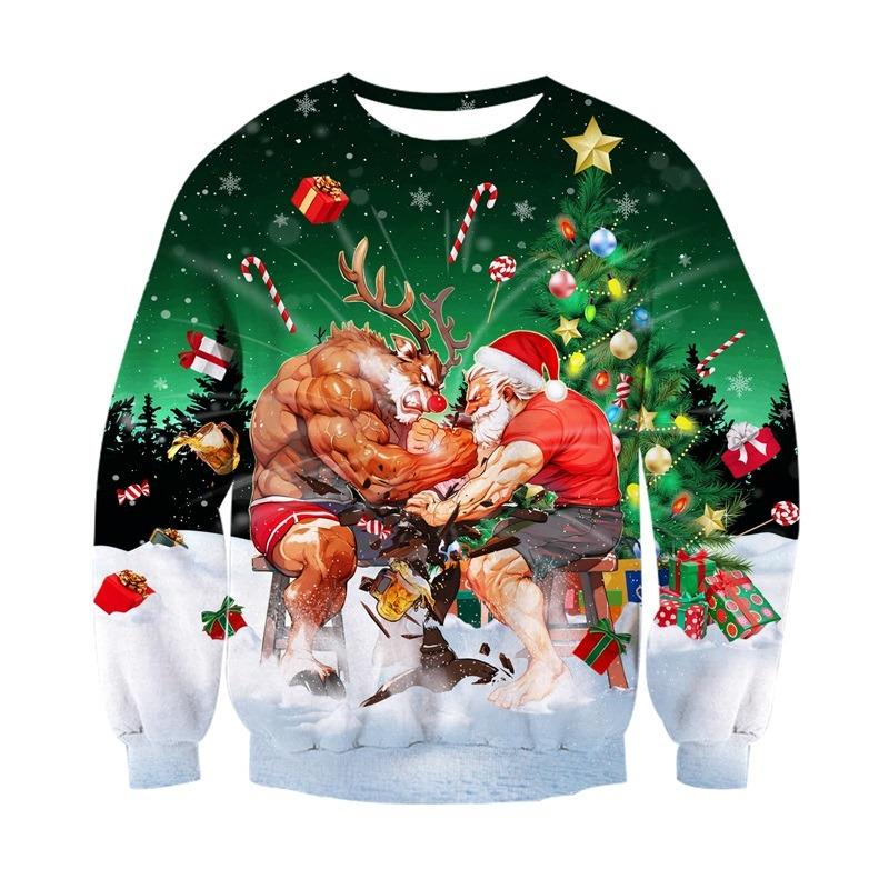 Xmas Christmas Sweater For Men Women Long Sleeve Funny Ugly Santa Claus Playing Hockey Jumpers Party Pullover Sweatshirt
