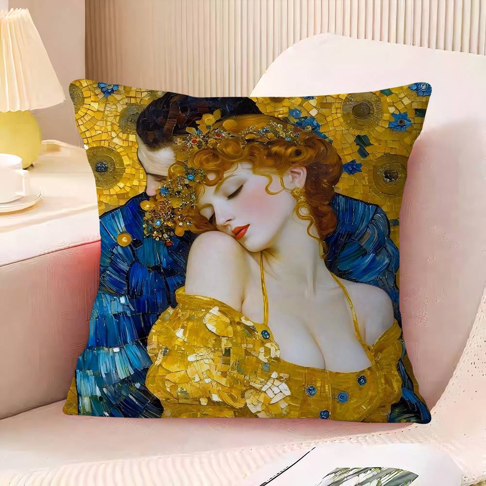Gustav Klimt The Kis Cover With Short Plush Print For Living Room Sofa Decoration Cushion Cover Pillow Covers