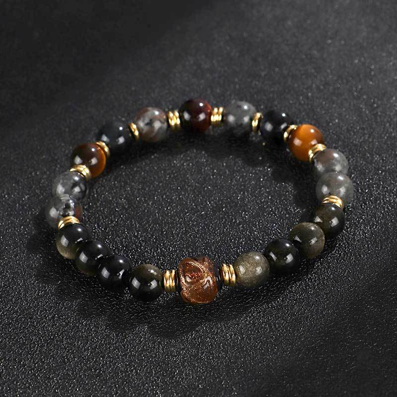 Black Myth Wukong Flame Stone Obsidian Beaded Couple Bracelet Original Design Yellow Tiger Eye Bracelet Explosive