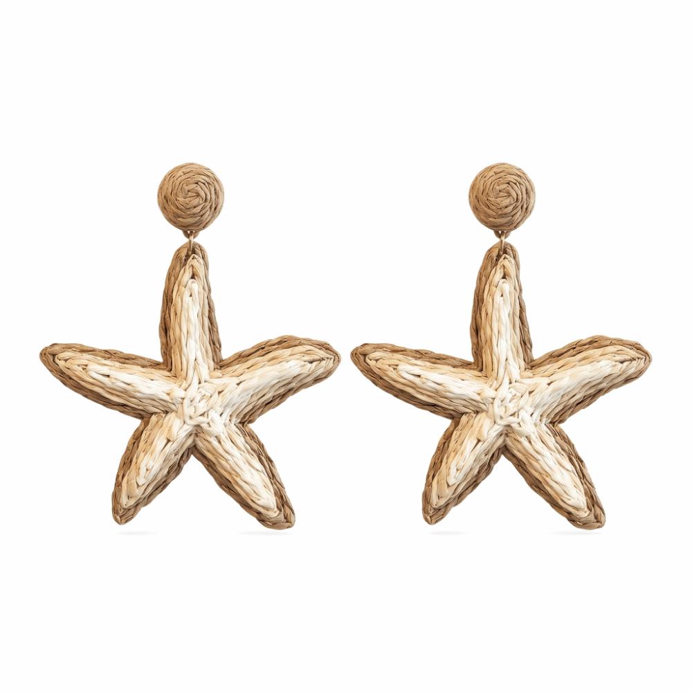 Straw Weaving Starfish Beach Earring Bohemian Star Pendant Earrings Starfish Stud Earrings  Summer кофейный