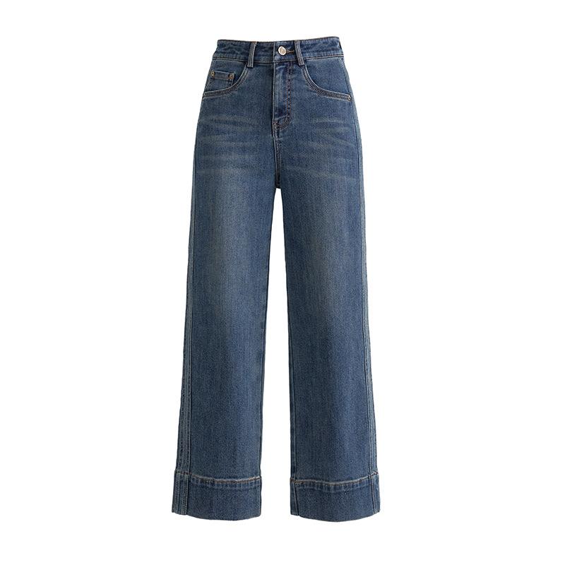 High-end Vintage Style Wide-leg Jeans for Women In Spring Latest High-waist Comfortable Fit Versatile Slimming Nine-point Straight Pants