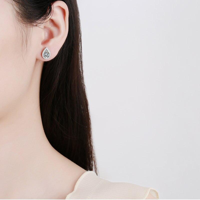 Bague Ringen 100% 925 Sterling Silver 1CT Water Drop Moissanite Stud Earrings For Women Platinum Plated Party Fine Jewelry Gift