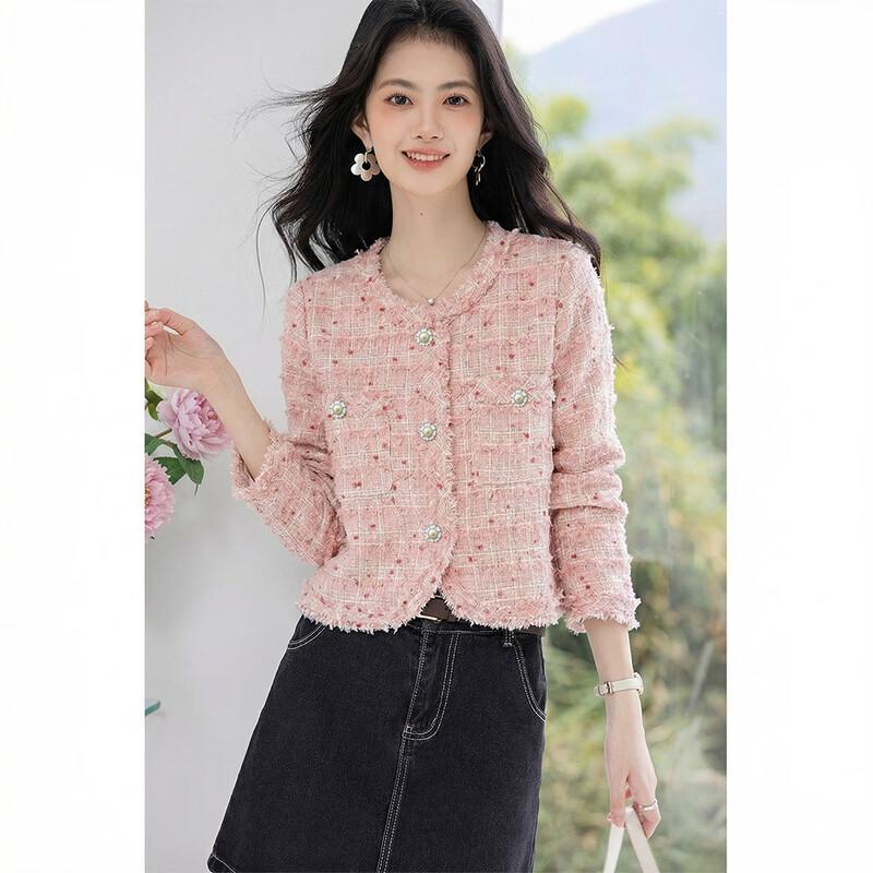 Mokana Damen Kurzer Tweed-Strickjacke im kleinen Duftstil