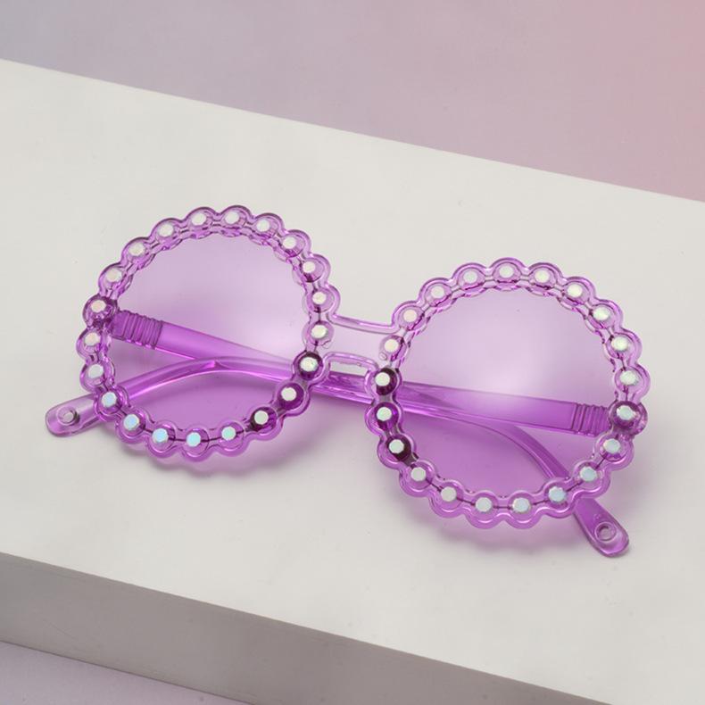 Kids Pearl Scallop Round Sunglasses Colorful Transparent Frame UV Protection Cute Shades For Girls Party KJ183