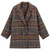 Coffee Color Suit Jacket Women's Autumn and Winter Fashion Plaid Tweed Mid-length Woolen Coat