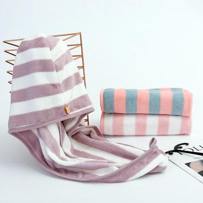 Coral Velvet Striped Čepice na vysoušeč vlasů - Super absorpční, rychleschnoucí, módní ručník na vlasy