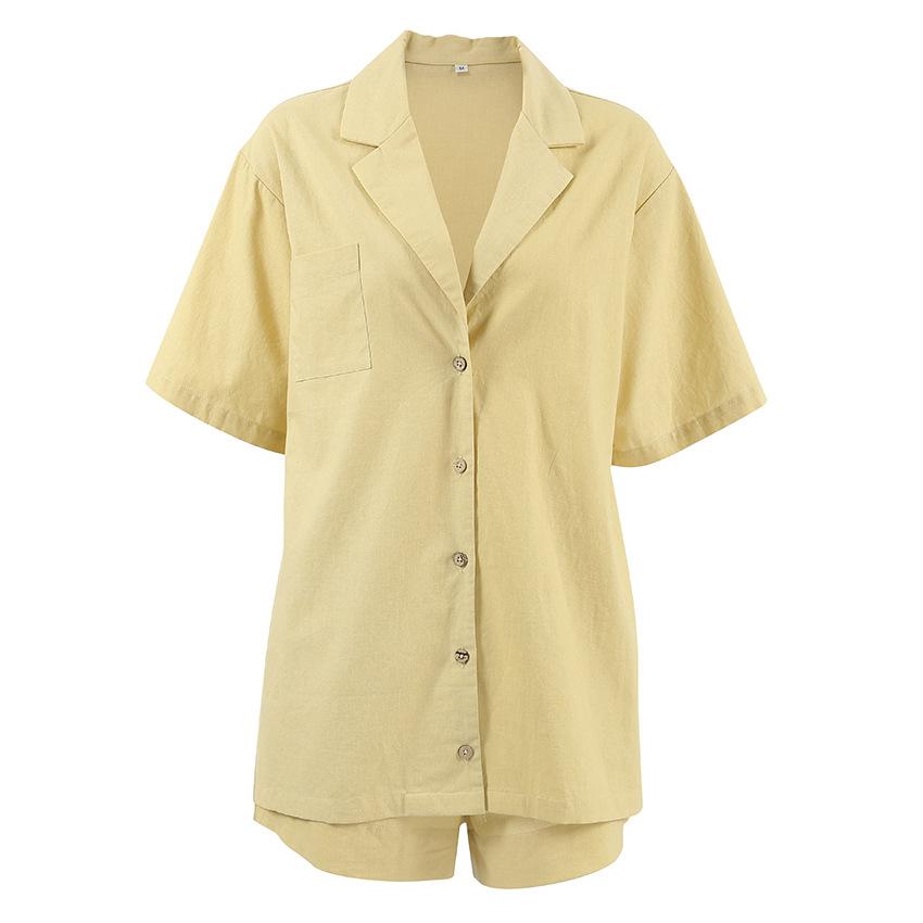 Summer fashion premium gray commuter short-sleeved shirt and shorts two-piece set European and American cotton and linen women's fashion casual suit