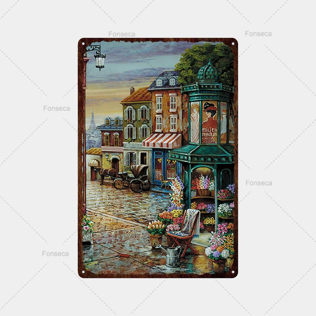 Flower Potted Landscape Metal Sign Vintage Tin Sign Metal Vintage Bar Vintage Wall Decoration Bar Club Man Cave Metal Poster