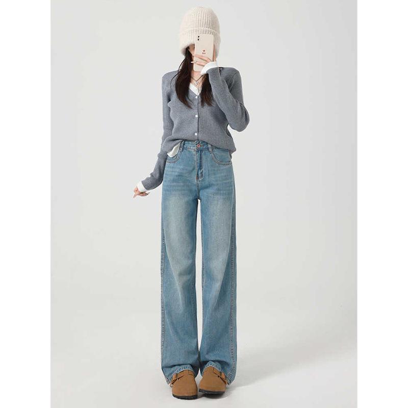 

Женские джинсы с высокой талией и широкими штанинами 2024 года: Новые осенне-зимние модели для свободного кроя с грушевидной фигурой S