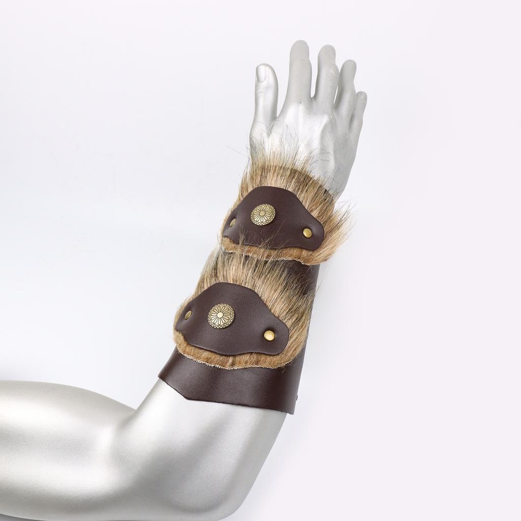 New Medieval Retro Three-strap Adjustable Faux Fur Wrist Guard Knight Costume Accessories Arm Guard COSPLAY Props