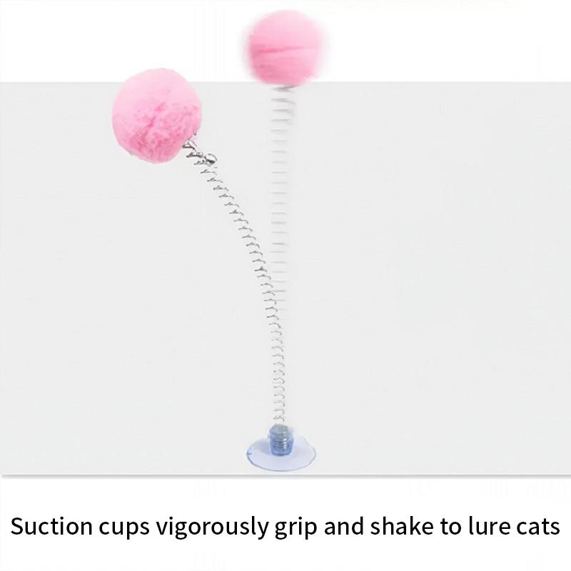Spring Fur Ball for Cats, Multicolored Suction Cup Toy, Teaser Stick, Interactive Pet Toys, Scratch Toys, Random Color Supplies, 5 Pieces