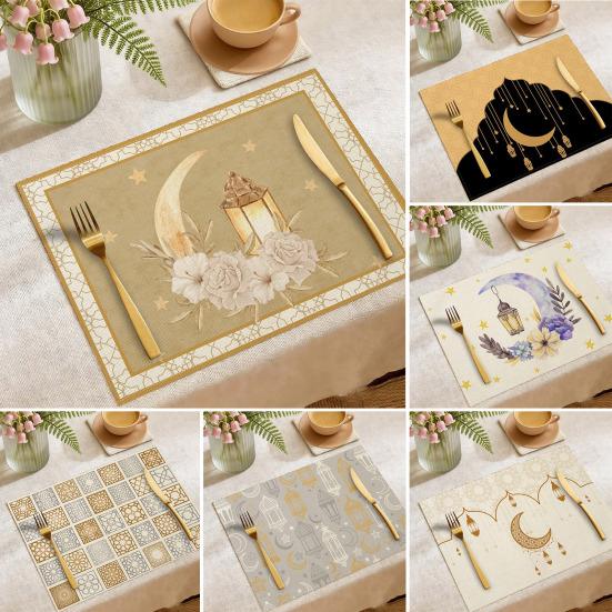 Ramadan Placemat Moon Heat Resistant Non-slip Star Lantern Mosque Table Mat Eid