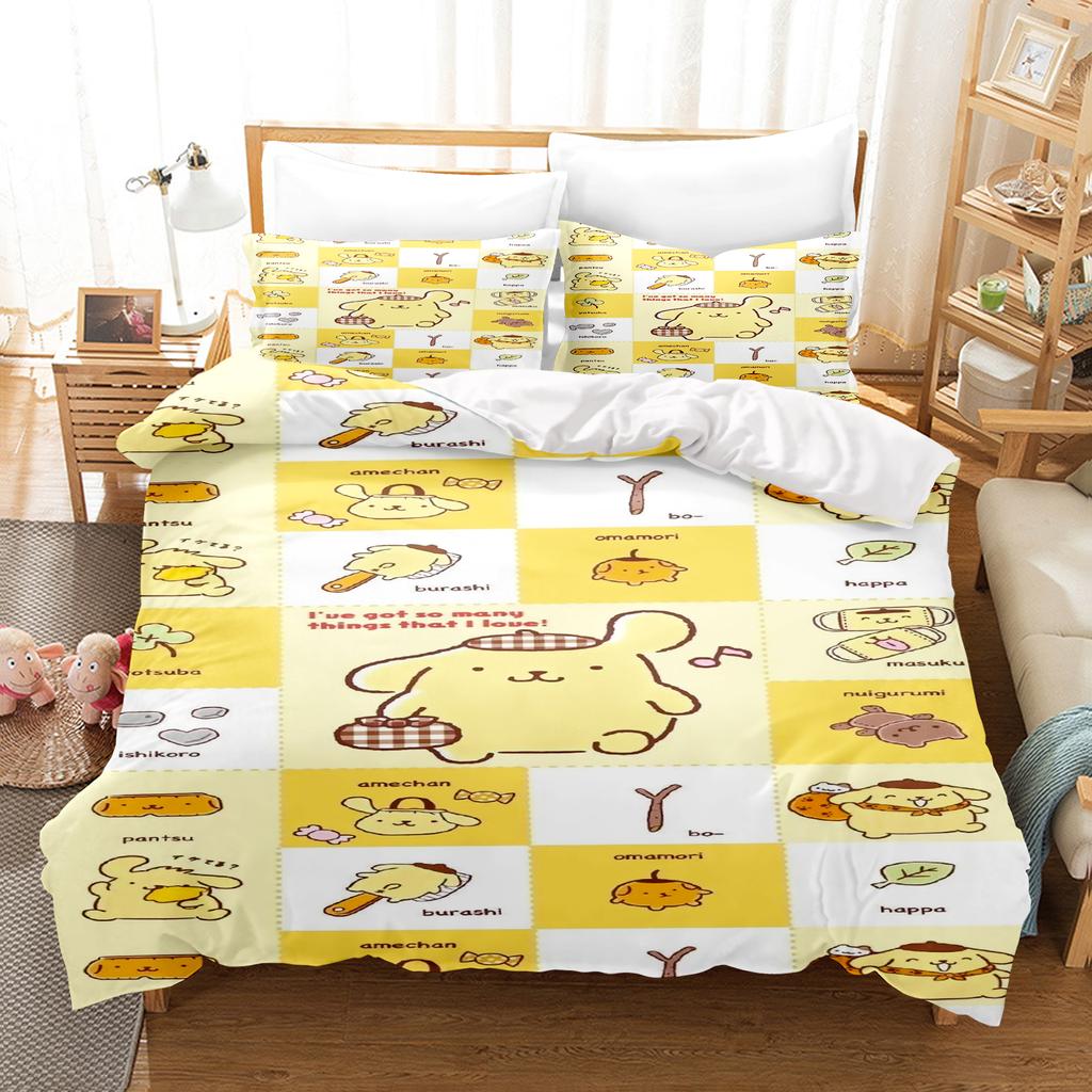 Pompompurin Sanrio 3-Piece 1 Quilt Cover One Piece Bedding Set Comforte Luxus Exquisite Birthday Gift 100% Polyester Home Decor