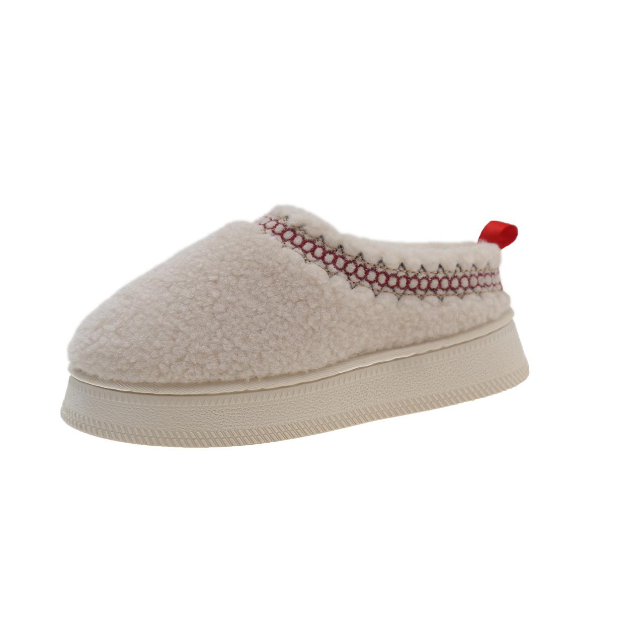 

Большие размеры, зимние тапочки из овечьей шерсти на толстой подошве, женские, осень-зима 2025 года, новая верхняя одежда из бархата и хлопка, термообувь 35