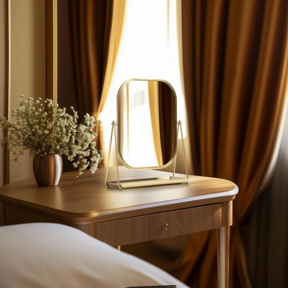 Modern Gold Tabletop Mirror Durable Vanity Easel Mirror Adjustable Tilt Perfect Makeup Grooming Home Decor Chic Accent