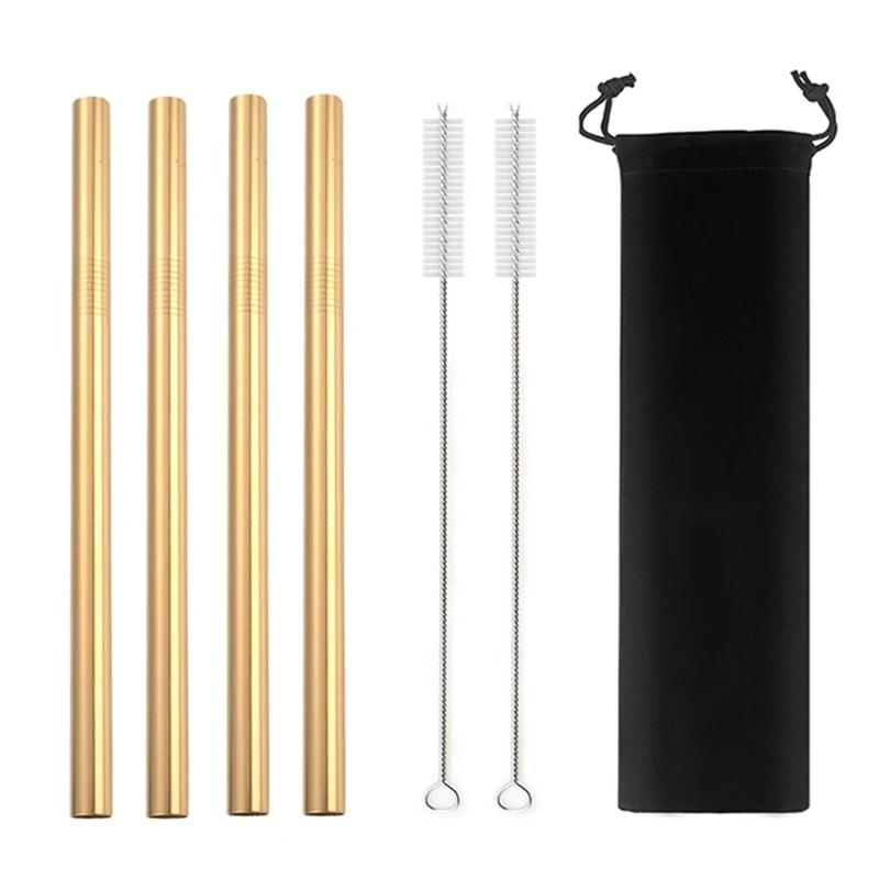 12mm Boba Metal Straw Eco-friendly 304 Stainless Steel Straws Set Reusable Drinking Straw for Bubble Tea Milkshake Bar Accessory