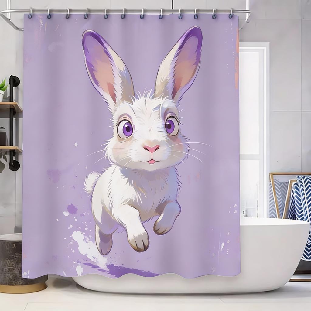 Goat Pattern Waterproof Mold-Proof Shower Curtain Creative Bathroom Curtain Unique Design Stylish Home Decor Complimentary Hook