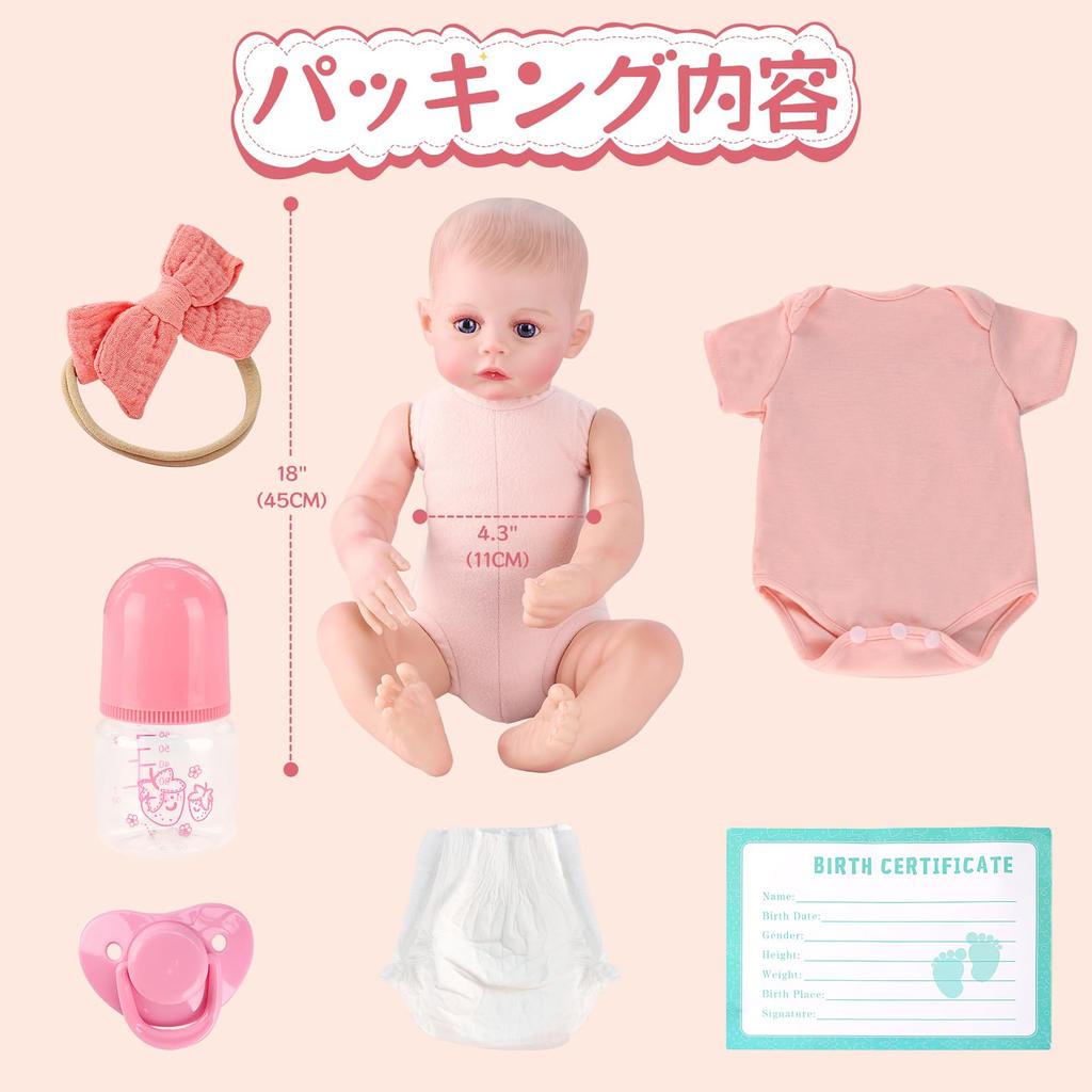 ROERHE Reborn Baby Vinyl Baby Realistic Cloth Perfect for Parenting Doll Therapy Doll, Doll, Girl, Body, 45cm, Newborn, Practice, Gift,