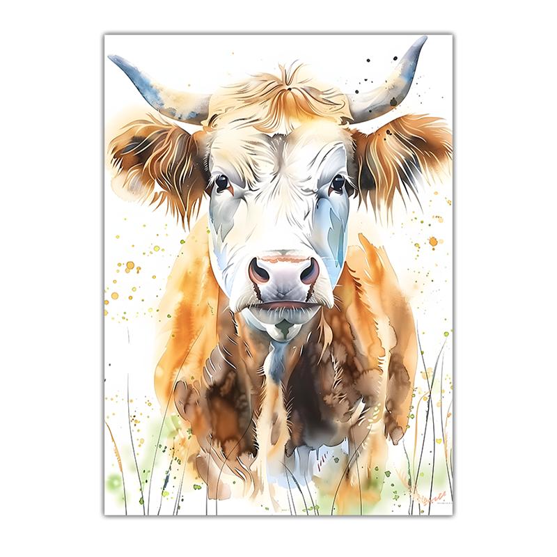 Animal Wall Art, Farmhouse Horse Highland Cow Sheep Canvas Painting, Wildlife Poster Print for Farmhouse Country Room Decor