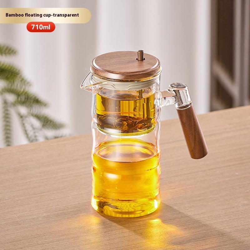 Gianxi Piaoyi Cup Bamboo Shape Teapot High Temperature Resistant Glass Kettle One Touch Tea Separation Filter Teacup Tea Set